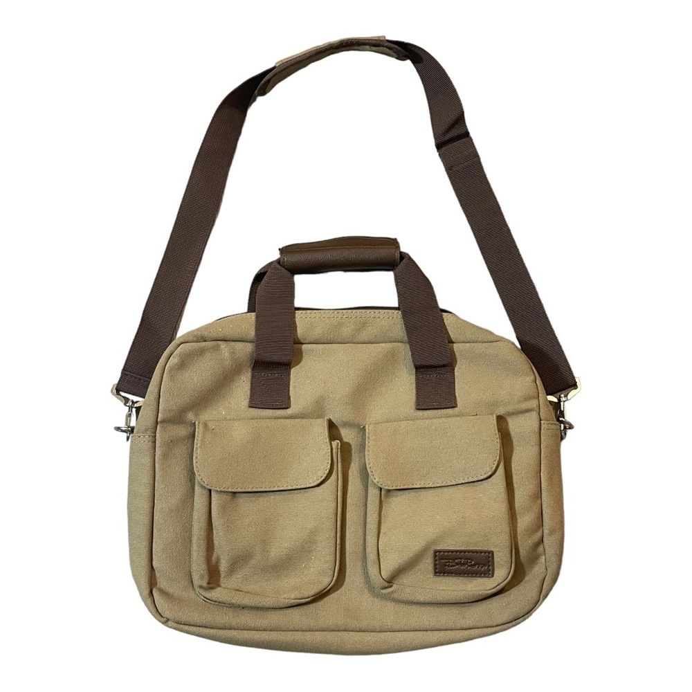 Bella Russo Laptop Messenger Bag Khaki Brown Canvas Purse Removable Strap